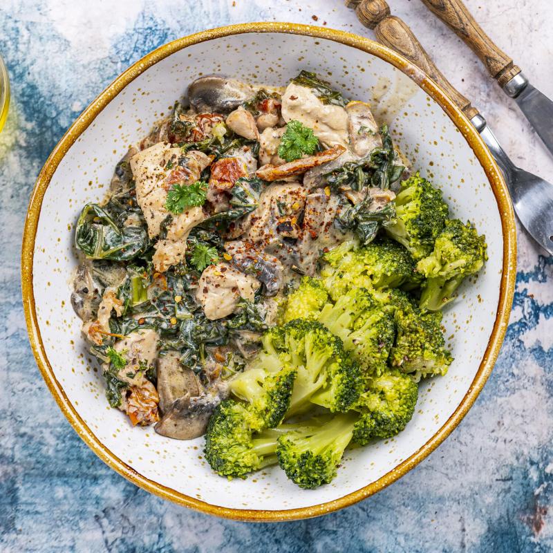 Tuscan Chicken with Parmezan Cream & Broccoli
