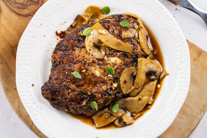 Turkey Salisbury Steak Mushrooms Gravy 1