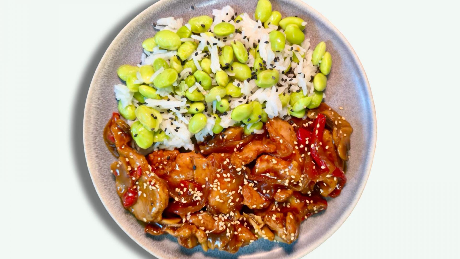 Pork Stir Fry & Orez cu Edamame 1
