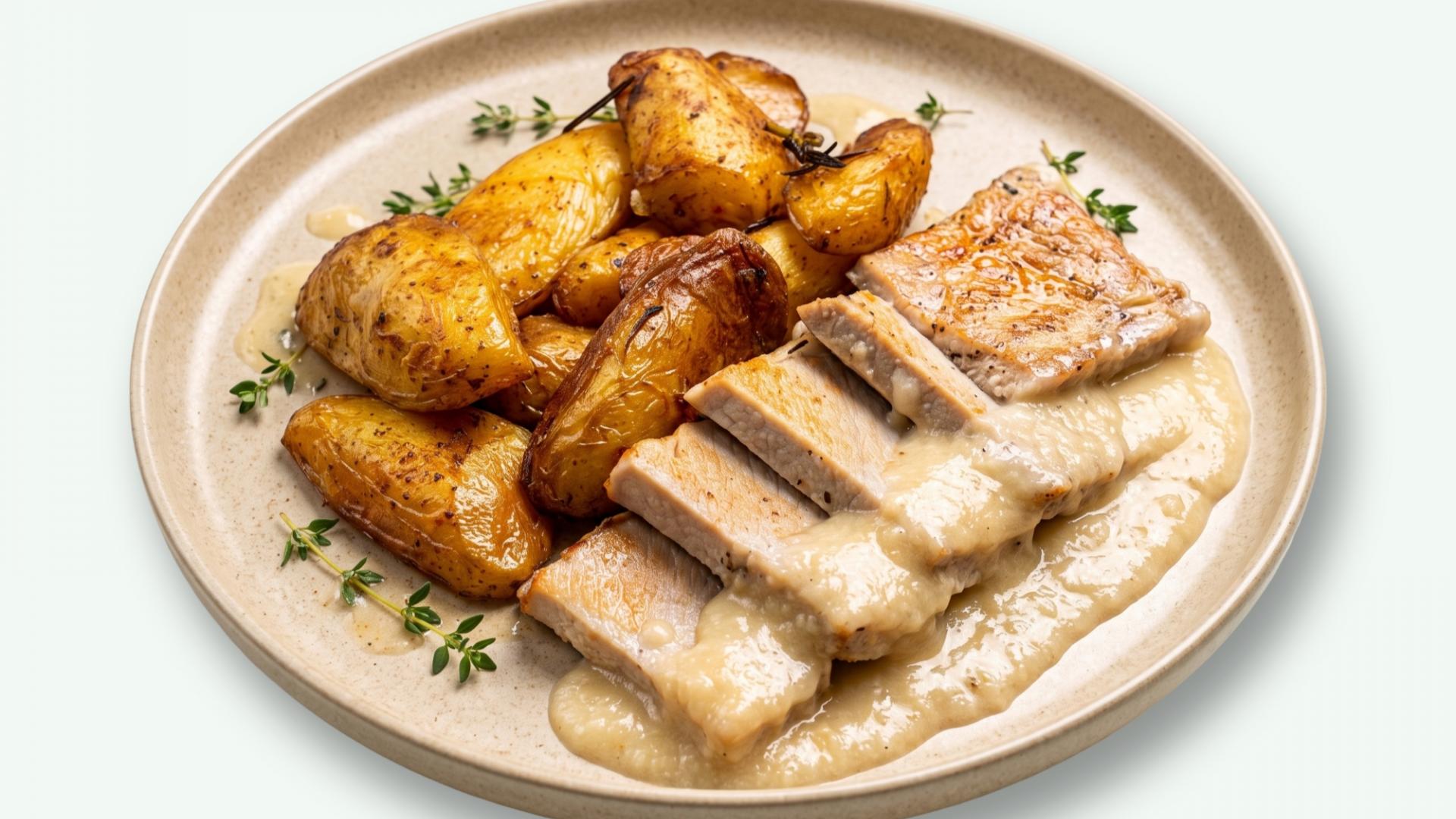 Cotlet de porc cu lămâie, usturoi și cartofi cu rozmarin