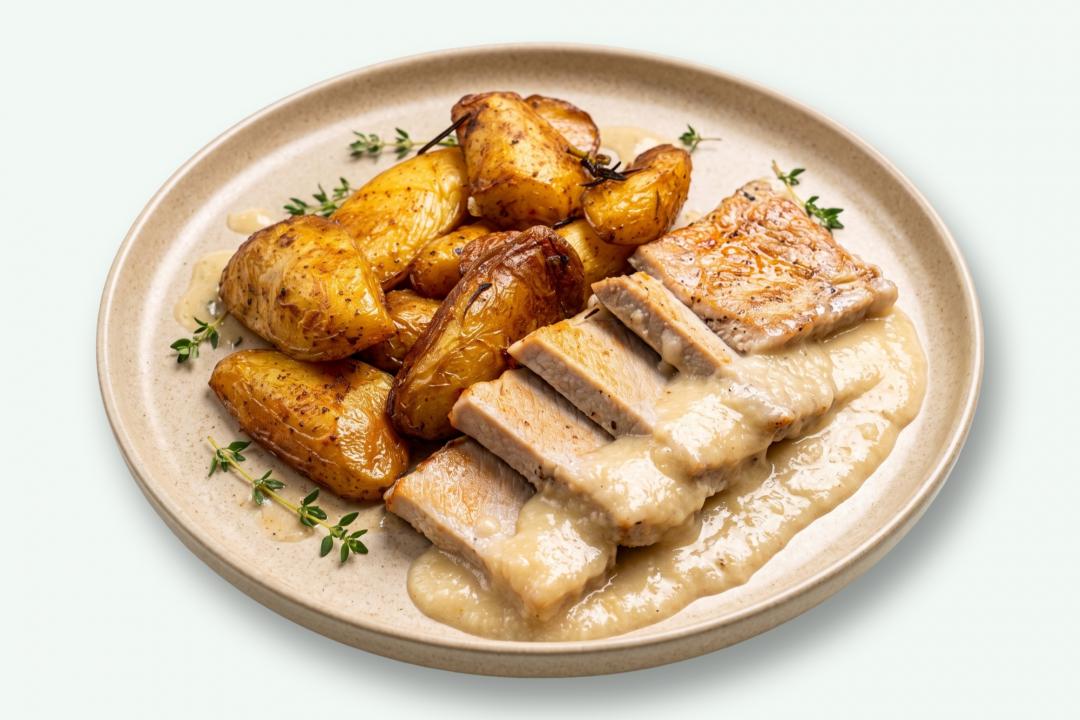 Cotlet de porc cu lămâie, usturoi și cartofi cu rozmarin