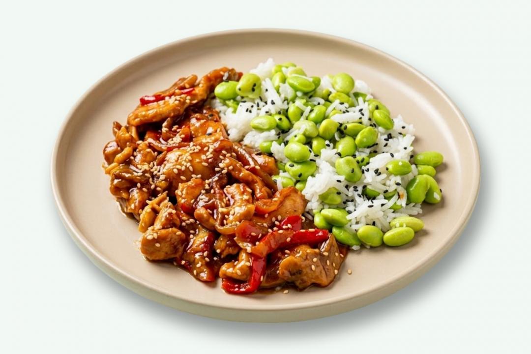 Pork Stir Fry cu orez si edamame